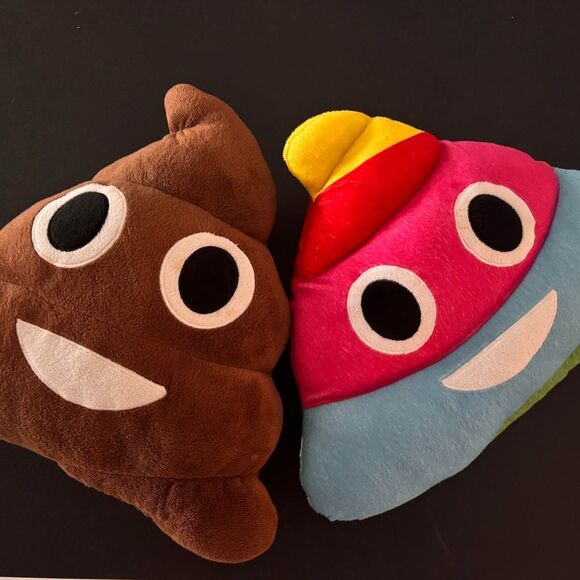 Two Poop Emoji Throw Pillows Toys Rainbow and Brown - Picture 2 of 6